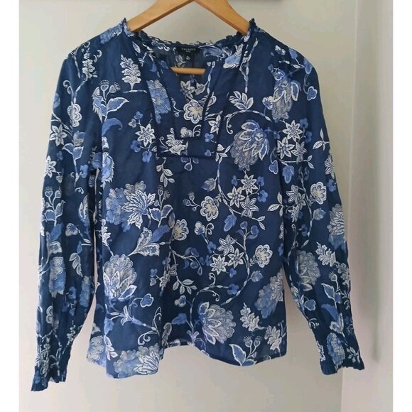Talbots Smocked V Neck Popover Blouse - Picture 1 of 10
